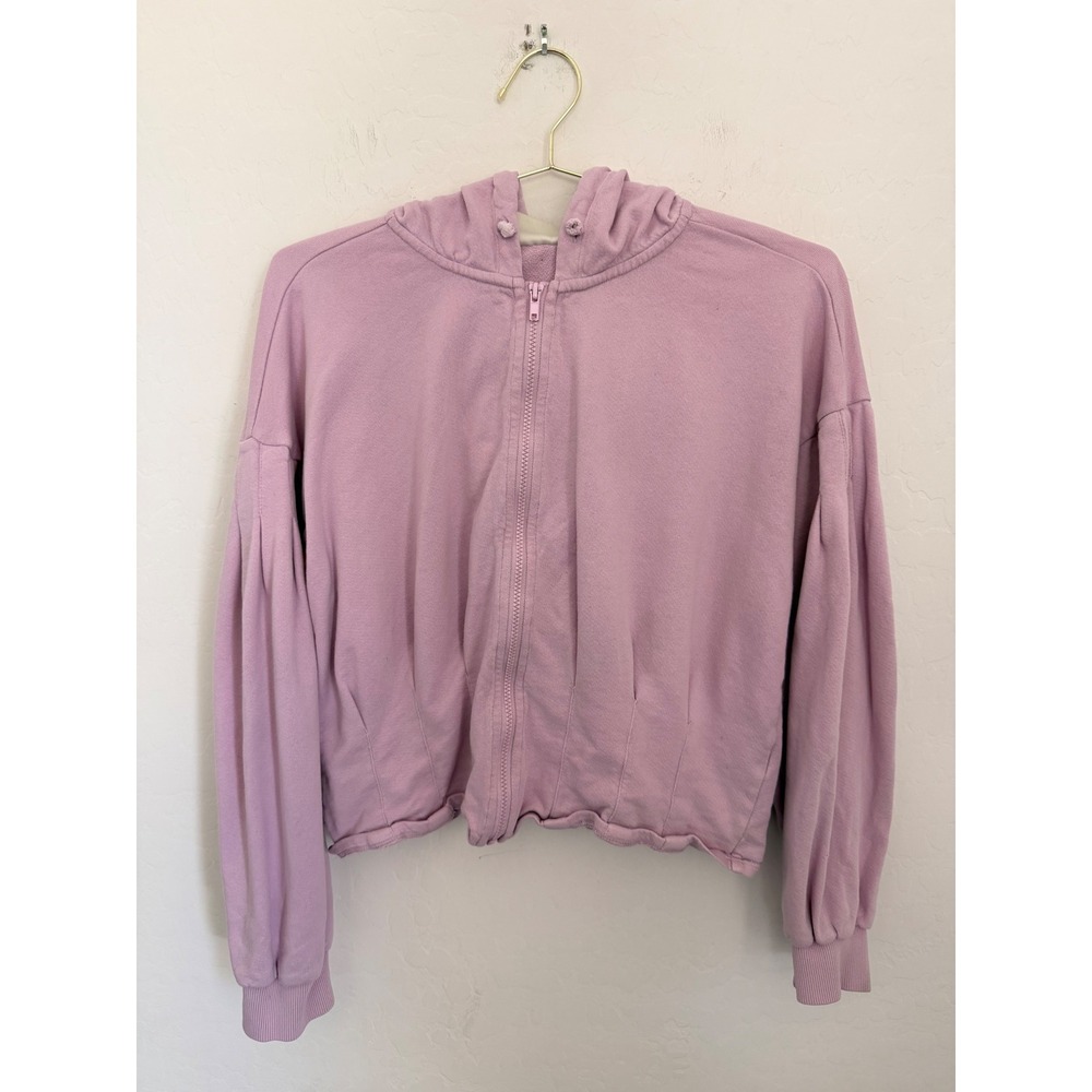 Maeve Anthropologie Lavender Purple Corset Waist Zip Up Hoodie Balloon Sleeve M